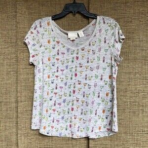 Synthia Rowley cocktail print linen tee shirt.